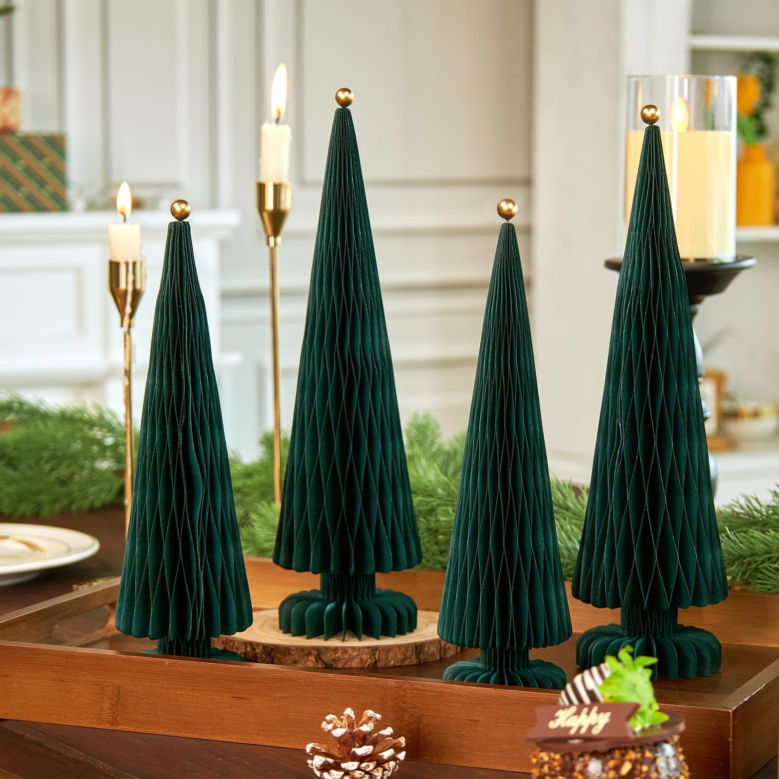 SUNBEAUTY 4 Pcs Honeycomb Christmas Trees Green Xmas Paper Tree Decor 3D Artificial Paper Tree Ce... | Amazon (US)