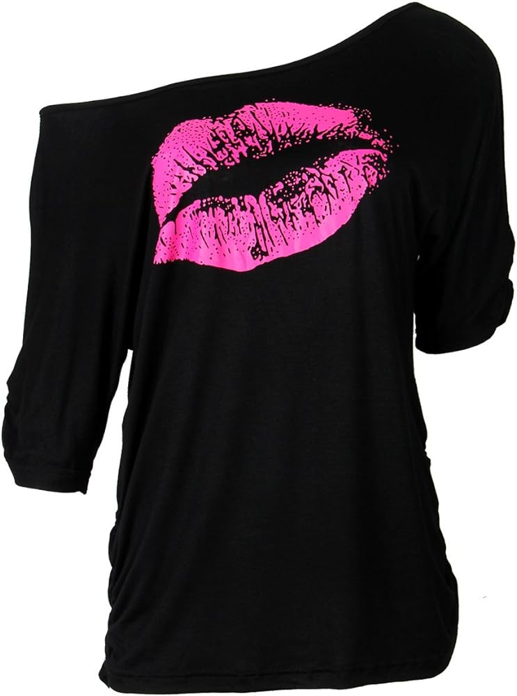 Smile Fish Women Casual Oversized Sexy Lips Print Off Shoulder T-Shirt | Amazon (US)