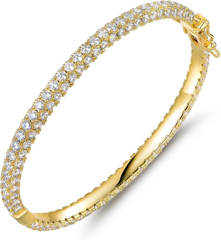 Barzel 18K Gold Plated Crystal Bling Eternity Bangle Bracelet | Amazon (US)