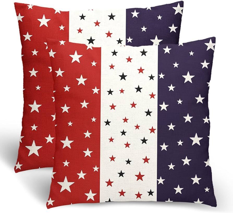 4th of July Pillow Covers 18x18, Memorial Day Patriotic Outdoor Decorative Throw Pillows for Couc... | Amazon (US)