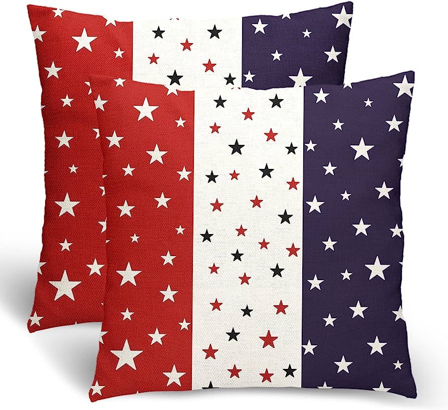4th of July Pillow Covers 18x18, Memorial Day Patriotic Outdoor Decorative Throw Pillows for Couc... | Amazon (US)