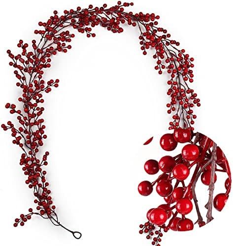 RECUTMS Red Berry Garland Christmas Decoration 6.4Ft Holiday Garland Artificial Red Berry Garland... | Amazon (US)