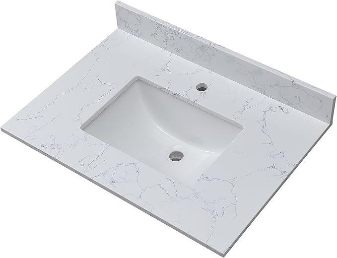 37"x 22" Bathroom Vanity Sink Top, Lightning White Engineered Marble Vanity Top With Undermount C... | Amazon (US)