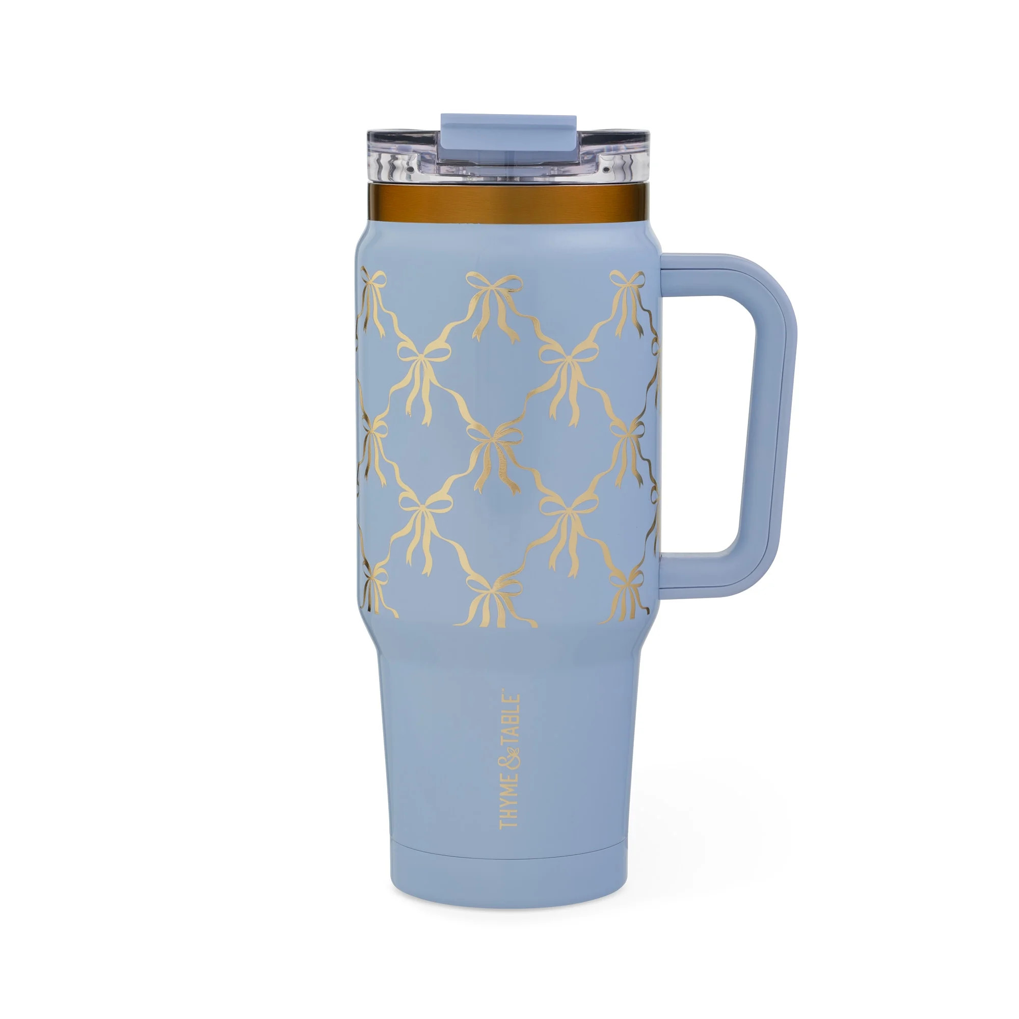 Thyme & Table 32 fl oz Stainless Steel Luna Tumbler with Handle and Dual Straw Lid, Blue Bow | Walmart (US)