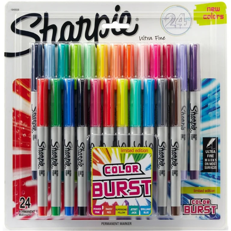 Sharpie Color Burst Ultra Fine Permanent Markers, Assorted Colors, 24 Count | Walmart (US)