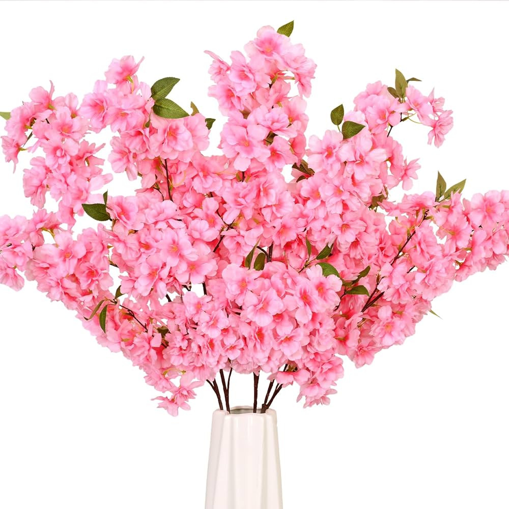 Sunm Boutique Pink Faux Cherry Blossom Branches, Artificial Cherry Blossom Stems Cherry Blossom F... | Amazon (US)