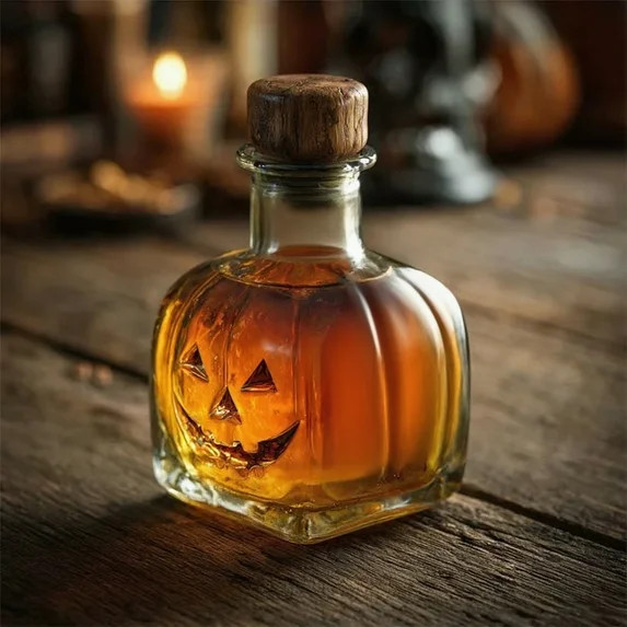 Pumpkin Shaped Glass Bottle with Cork Stopper - Halloween Decorative Bottle 8" - Fall Themed Drin... | Walmart (US)