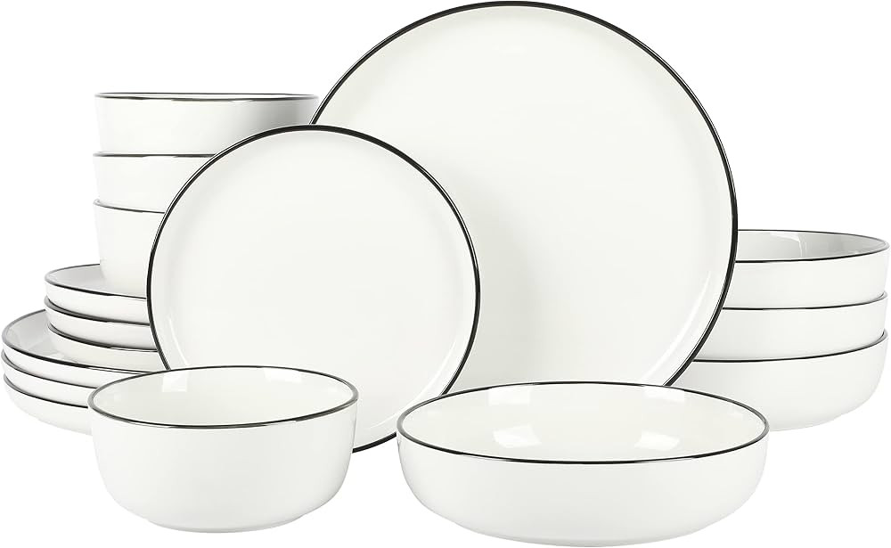 Gibson Home Oslo 16 Piece Porcelain Dinnerware Set, White w/Black Rim, Service for 4 (16pcs) | Amazon (US)