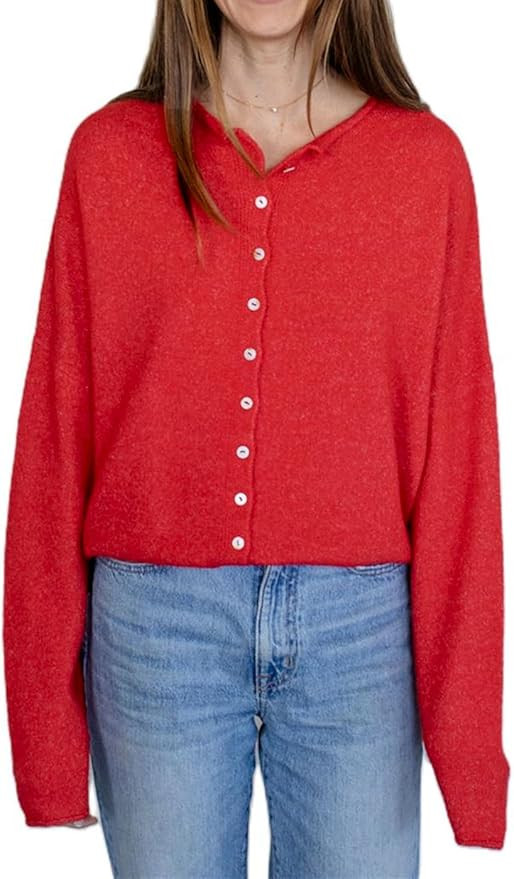 Women Casual Cardigan Sweater Lightweight Loose Crewneck Button Down Long Sleeve Basic Knit Tops | Amazon (US)