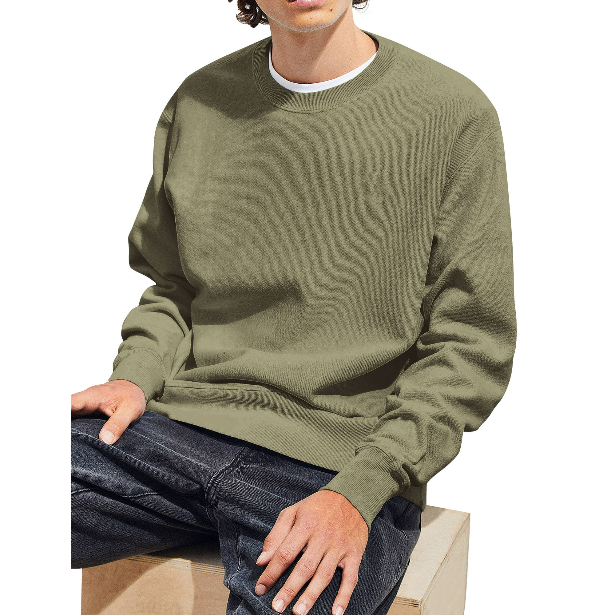 Mens Premium Fleece Crewneck Sweatshirt Casual Brushed Cotton Sweater | Walmart (US)