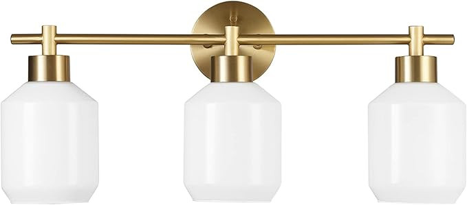 Globe Electric 52055 Cannes 3-Light Vanity Light, Matte Brass, Opal Glass Shades | Amazon (US)