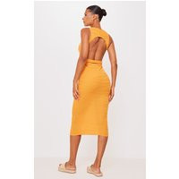 Orange Textured Tie Open Back Midi Dress | PrettyLittleThing US