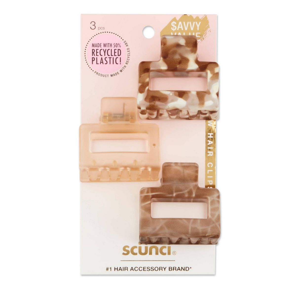 scünci Recycled Rectangular Open Center Claw Clips - Neutral - All Hair - 3pk | Target