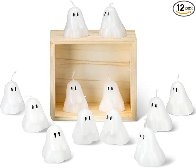 Jetec 12 Pcs Ghost Halloween Candles Fun Face Decorative Ghost Tabletop Decoration Set Halloween ... | Amazon (US)