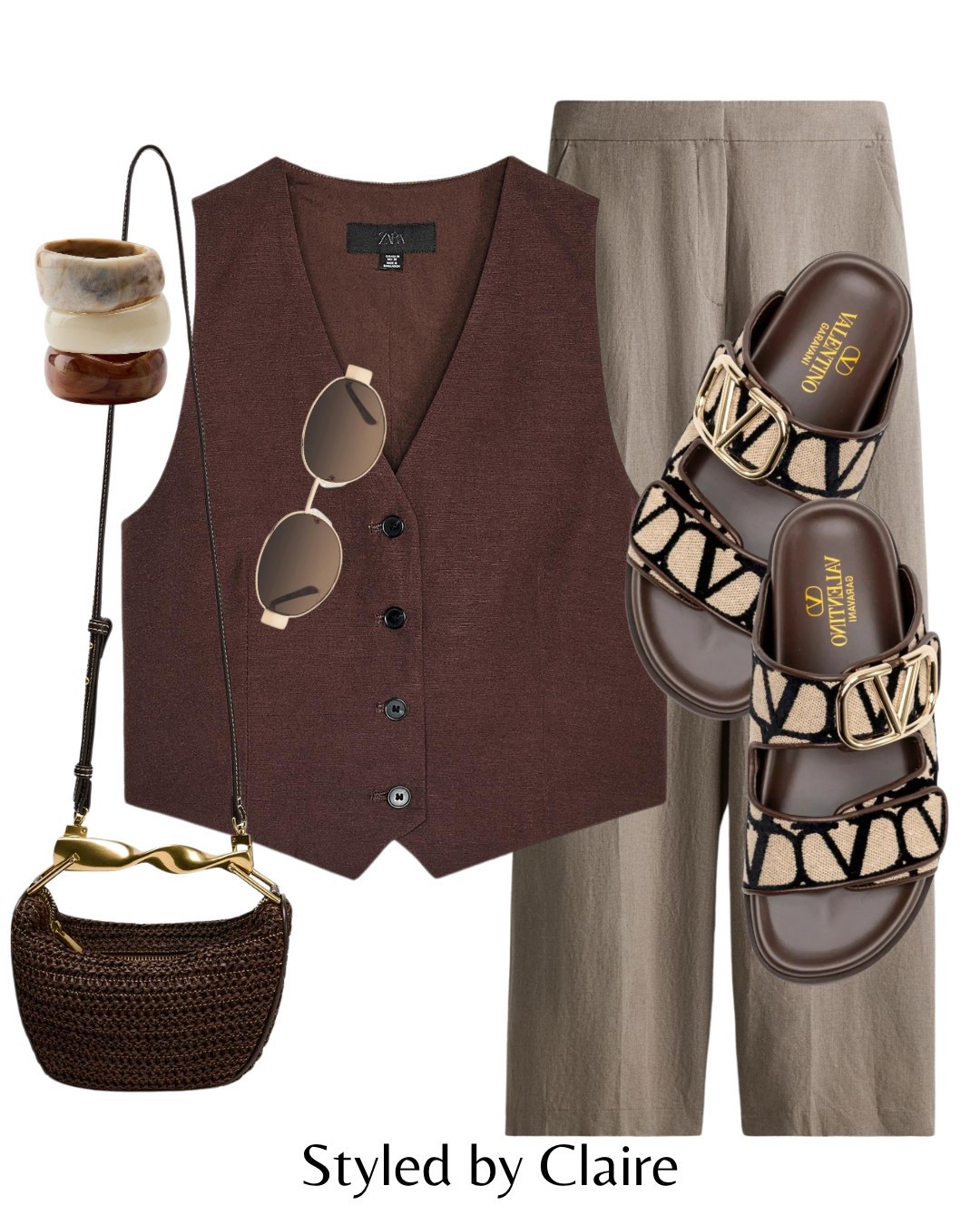 The waistcoat & sandals combo🙋🏽‍♀️
Tags: Zara brown top chaleco linen trousers taupe neutral beige Valentino sandals woven raffia bag gold handle shoulder strap chunky bracelets sunglasses fashion spring summer inspo outfit ideas chic women’s style city break Barcelona Dubai special occasion brunch capsule wardrobee

#LTKsummer #LTKspring #LTKstyletip