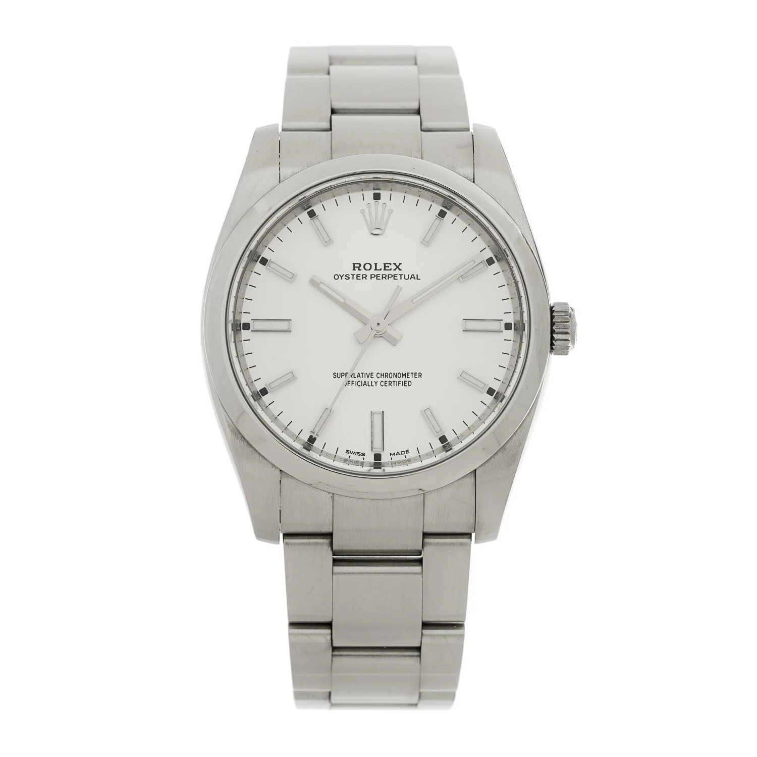 Stainless Steel 34mm Oyster Perpetual Watch White 114200 | FASHIONPHILE (US)