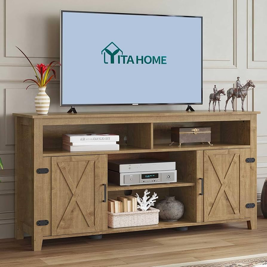 YITAHOME Highboy Farmhouse Barn Door TV Stand for 65 Inch TV, Modern Entertainment Center for 300... | Amazon (US)