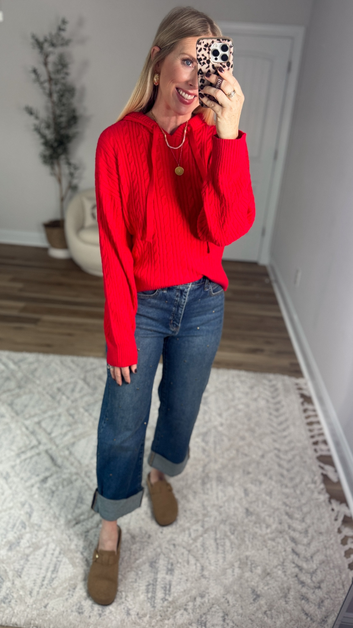 Daily try on, Walmart outfit, Walmart fashion, Walmart try on, red sweater, red hoodie, studded jeans 

Small, 2 

#LTKFindsUnder50 #LTKStyleTip #LTKHoliday
