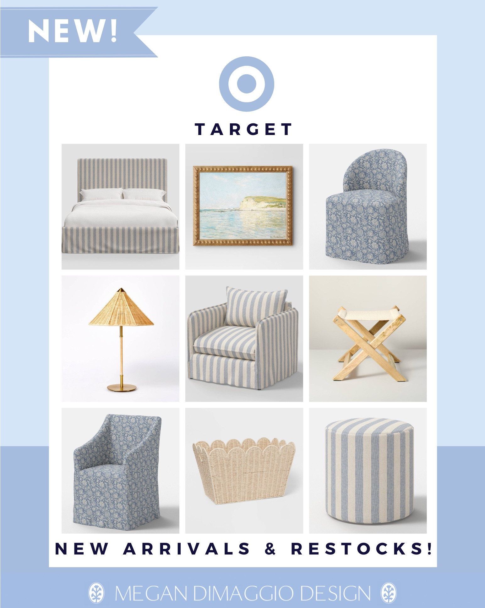 Wow!! Brand new arrivals from Target just dropped and they’re giving major Serena & Lily vibes on a budget!! Love these new blue and white stripe in the best selling BEREA CHAIR!! 😍🙌🏻 Also in an ottoman, slipcovered bed, and dining chairs!! And I love this blue and white floral print too!!

Plus this floor sized wicker scalloped basket is back in stock online to ship! 🏃🏼‍♀️🏃🏼‍♀️🏃🏼‍♀️

And swipe 👉🏻 to view this new blue & white floral wallpaper & more new patterns too!

#LTKHome #LTKSummerEdit #LTKFindsUnder50
