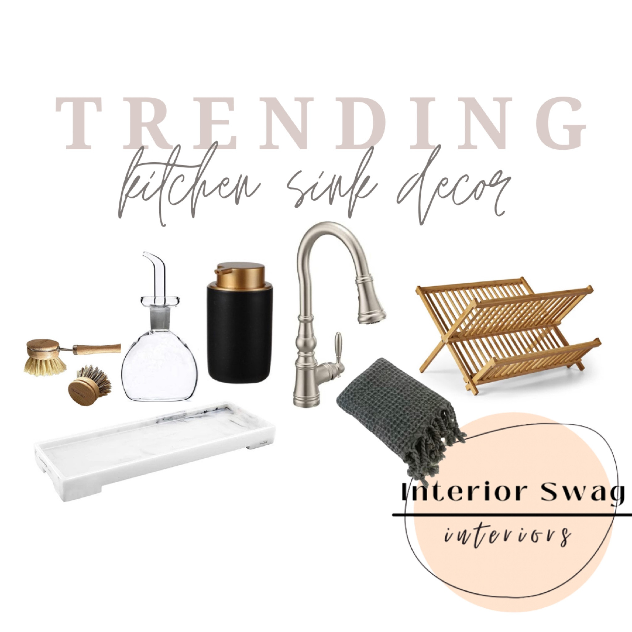 Kitchen sink decor, kitchen organizing, dish soap holder, foaming soap holder hand soap pump, marble tray, waffle knit towel, bamboo kitchen brushes, 
No smudge pull down kitchen faucet Moen 
Amazon, Walmart, bamboo dish drainer 

#LTKunder50 #LTKhome #LTKunder100