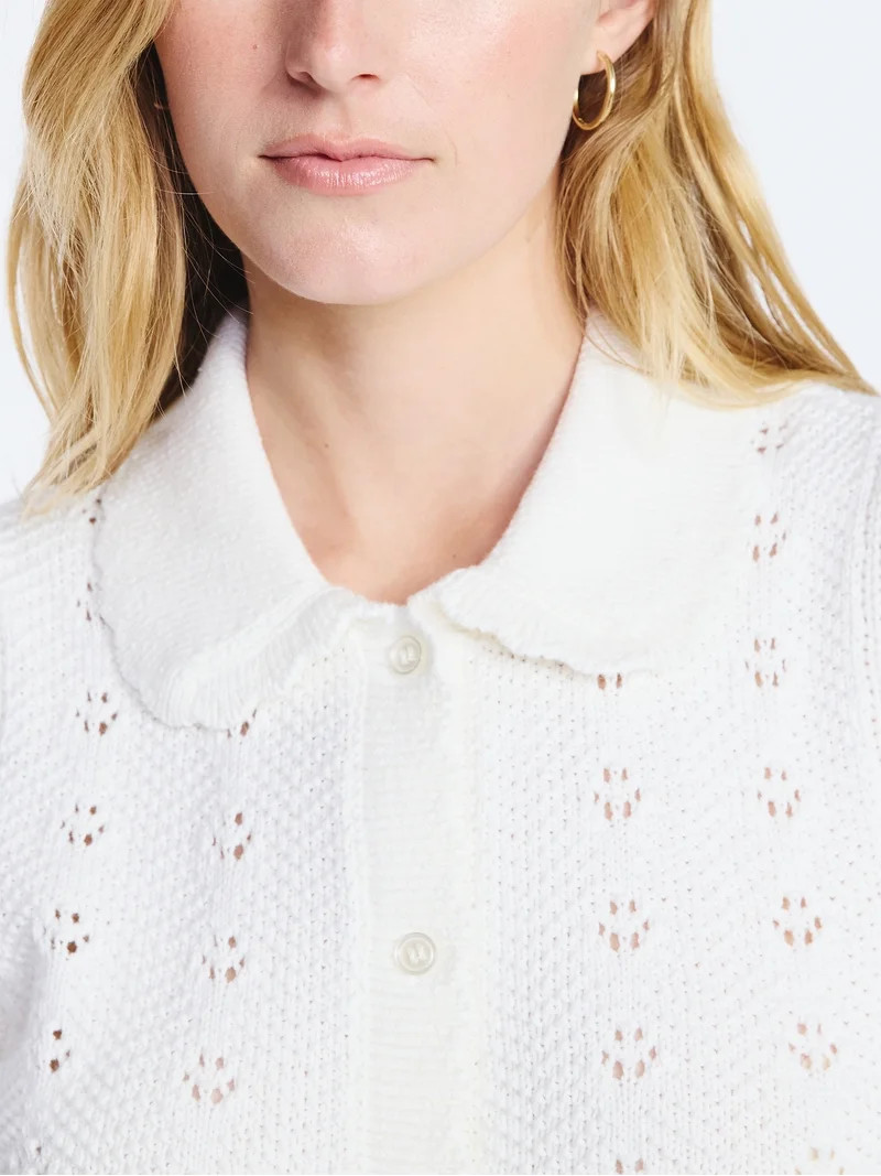 Free Assembly Women's and Women's Plus Cotton Pointelle Cardigan Sweater with Short Sleeves, Ligh... | Walmart (US)