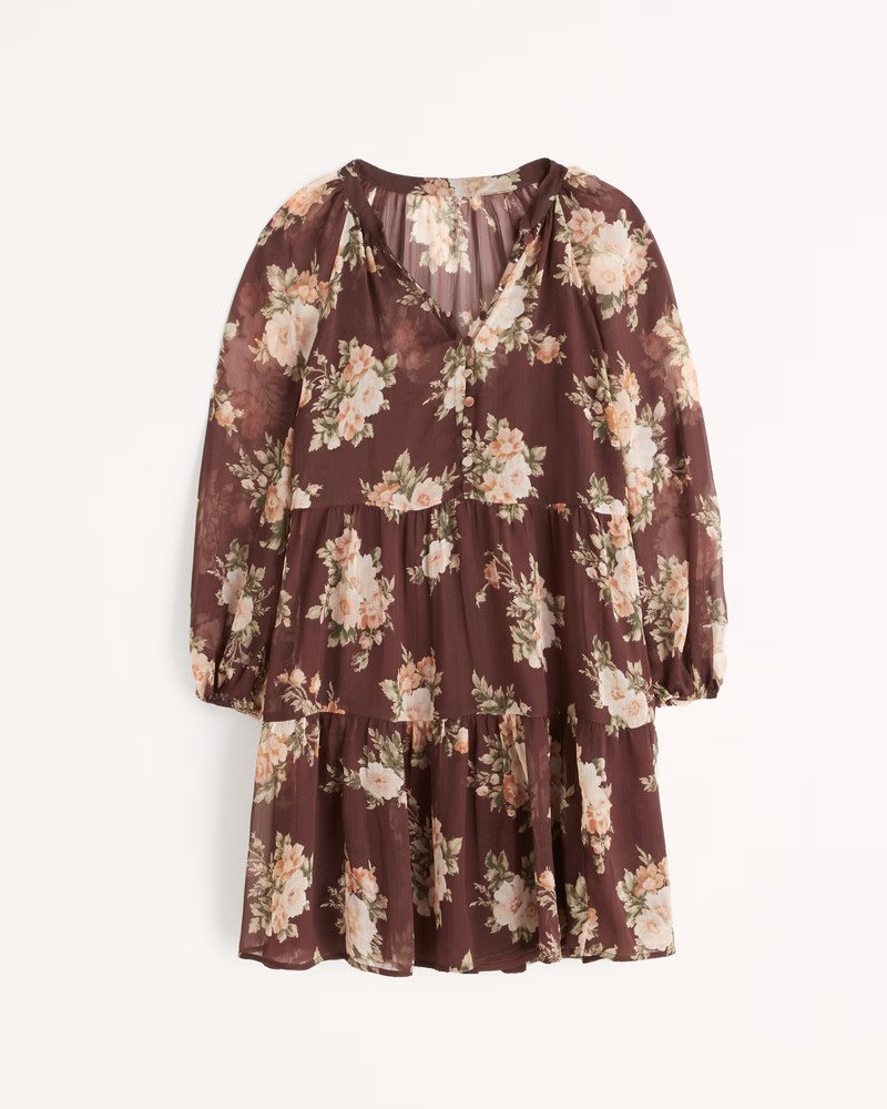 Long-Sleeve Button-Through Mini Dress | Abercrombie & Fitch (US)