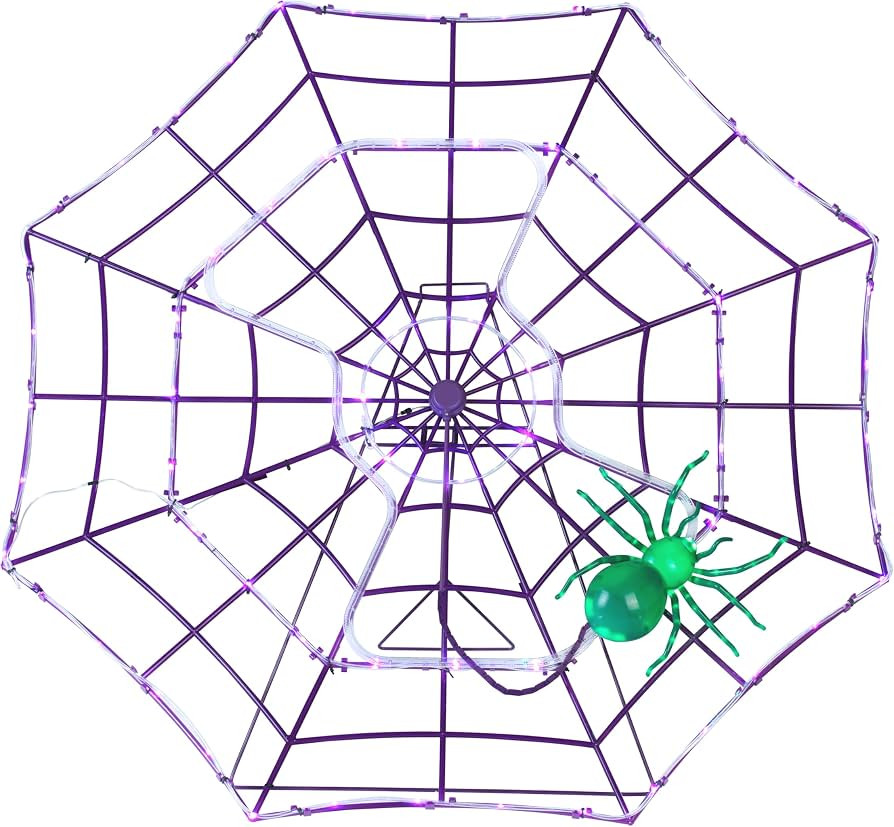Mr. Halloween 4 ft Outdoor Animated Spider Web with LED Lights, Moving Green Spider and Purple We... | Amazon (US)