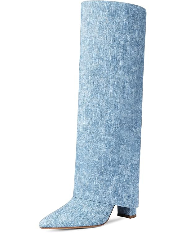 Modatope Knee High Boots Women Fold Over Knee High Boots Chunky High Heels Long Boots Zipper Poin... | Amazon (US)