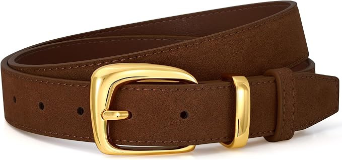 Women Suede Leather Belt for Dresses Jeans Fashion Retro Gold Buckle Ladies Waist Belts | Amazon (US)