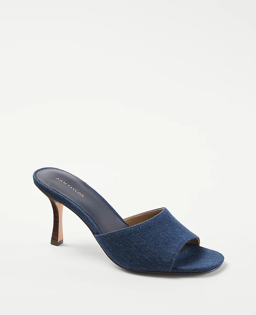 Denim Mid Heel Mule Sandals | Ann Taylor (US)
