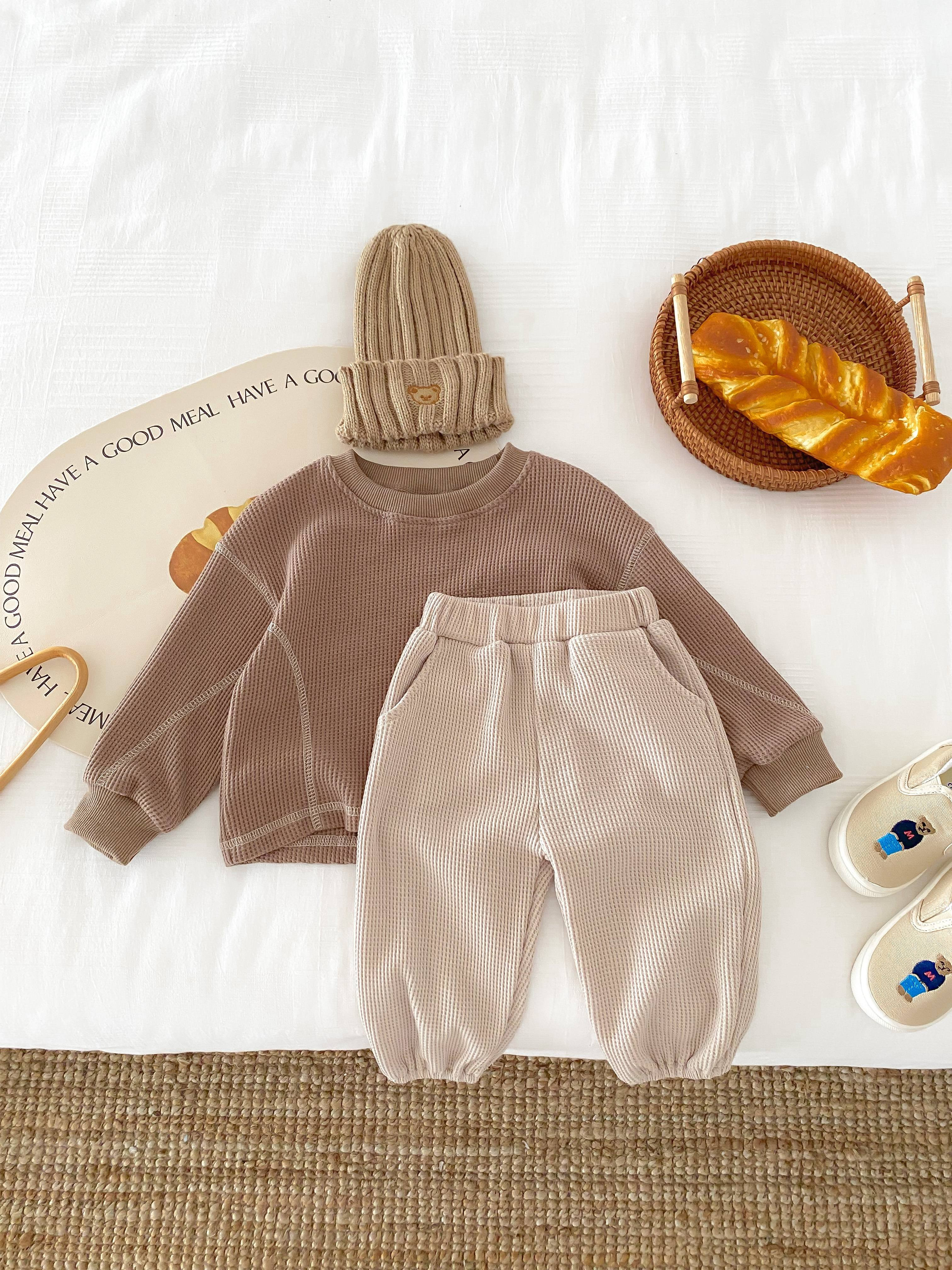 Toddler's Waffle Textured Long Sleeve Set Solid Color - Temu | Temu Affiliate Program