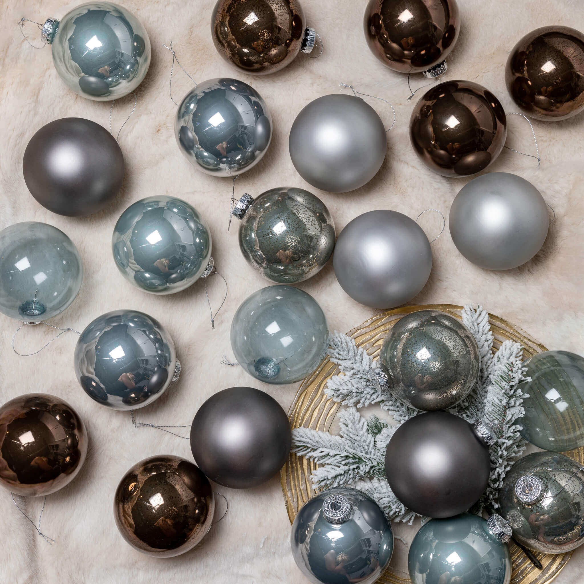 Blue and Gray Essential Glass Ornaments (24 Pack) | King of Christmas