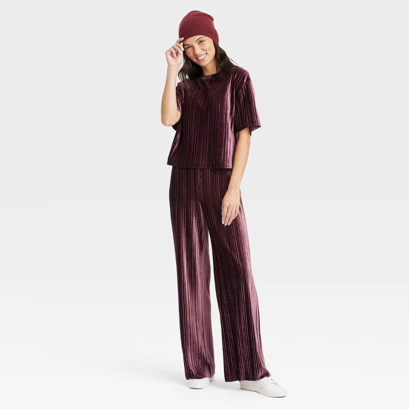 Women's Elbow Sleeve Velvet Plisse T-Shirt - A New Day™ | Target