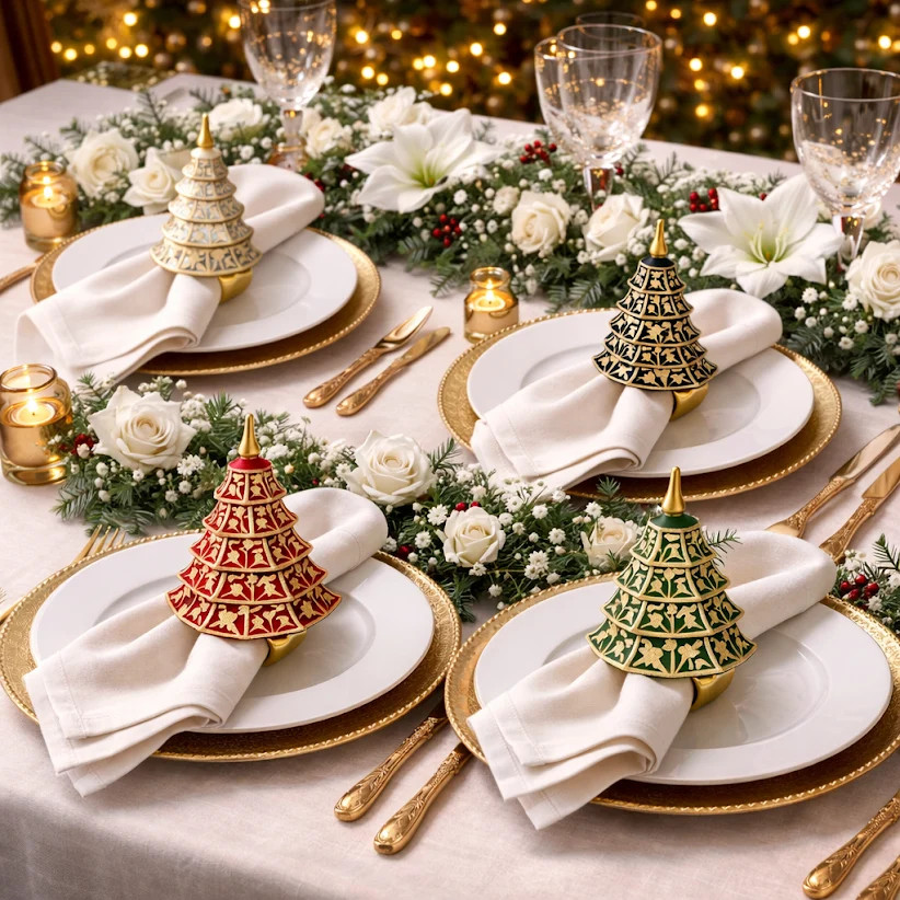 Chinoiserie Pagoda Tree Set of 4 Napkin Ring (4 Colors) | The Enchanted Home