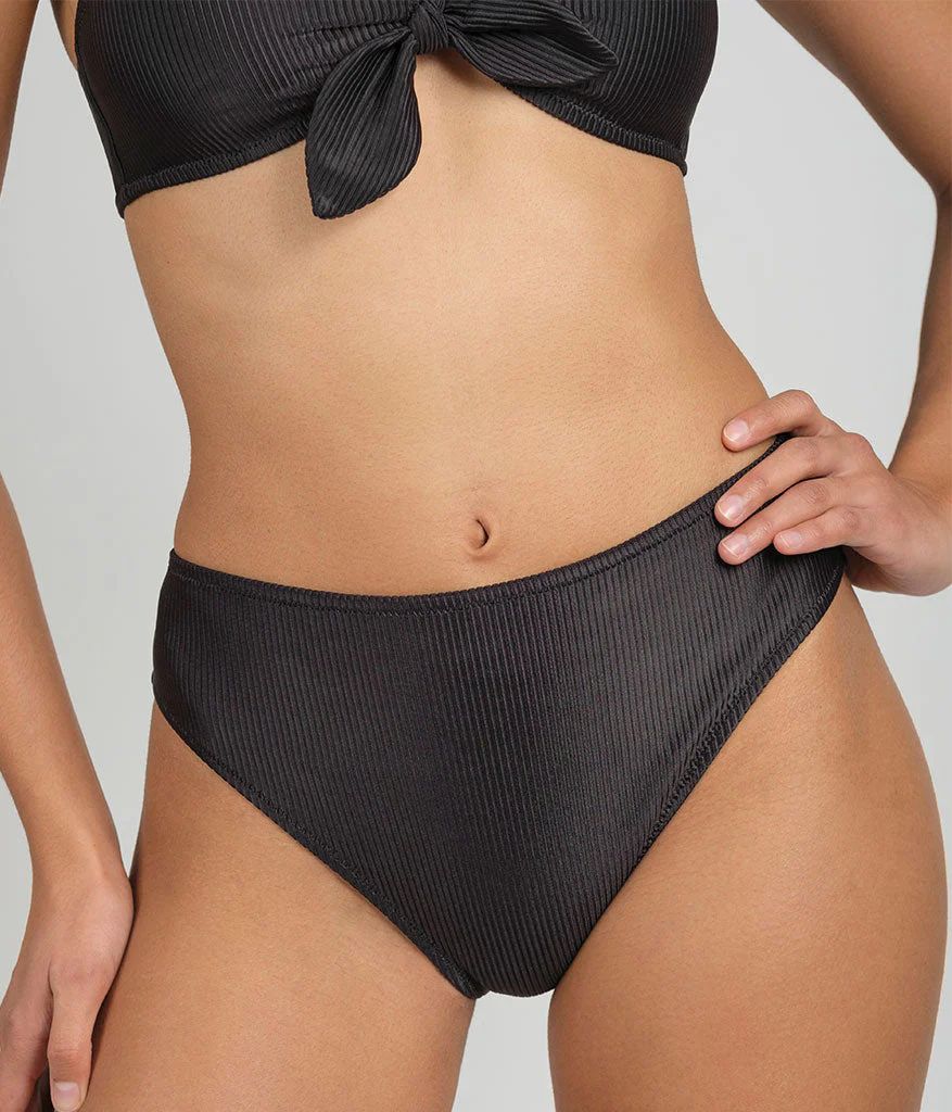 The Swim Ribbed High Waist Bikini Bottom: Jet Black | LIVELY