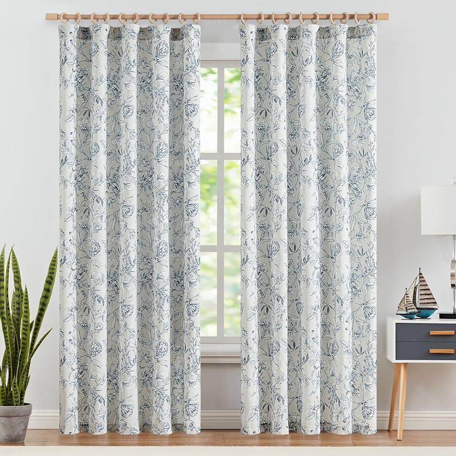jinchan Floral Curtains 84 Inches Long Blue Flower Linen Farmhouse Curtains for Living Room Frenc... | Amazon (US)