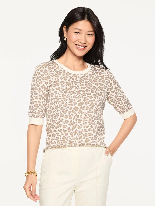 Jacquard Elbow Sleeve Pullover - Alluring Leopard | Talbots