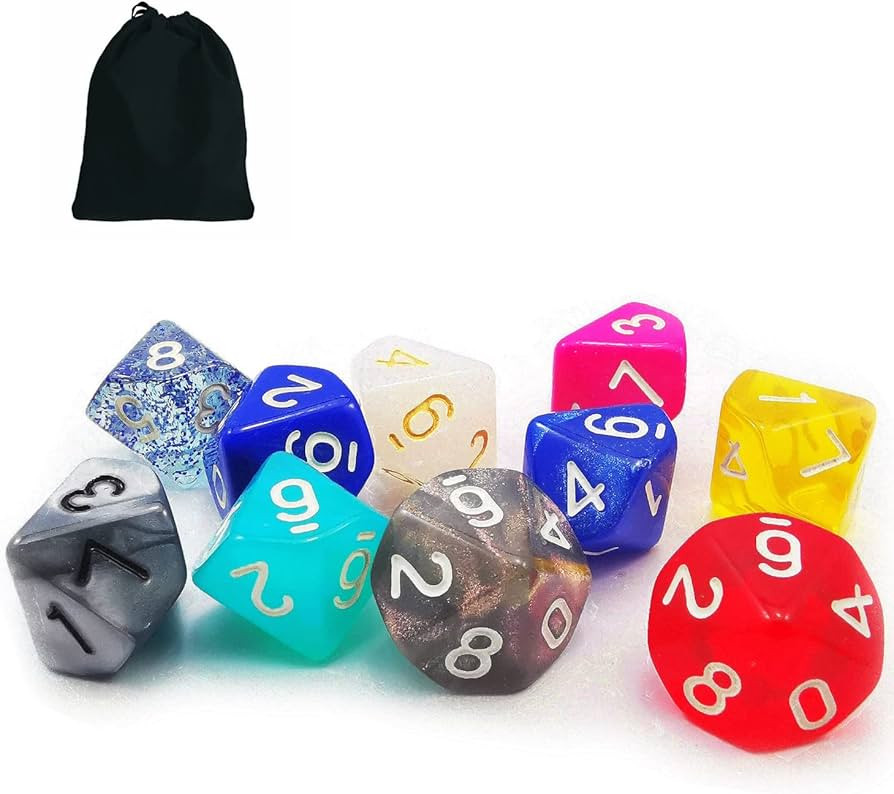 Bescon 10pcs Set of 10 Sided Dice (Number 0-9), 10 Count Assorted Random Multi Effected&Colored P... | Amazon (US)