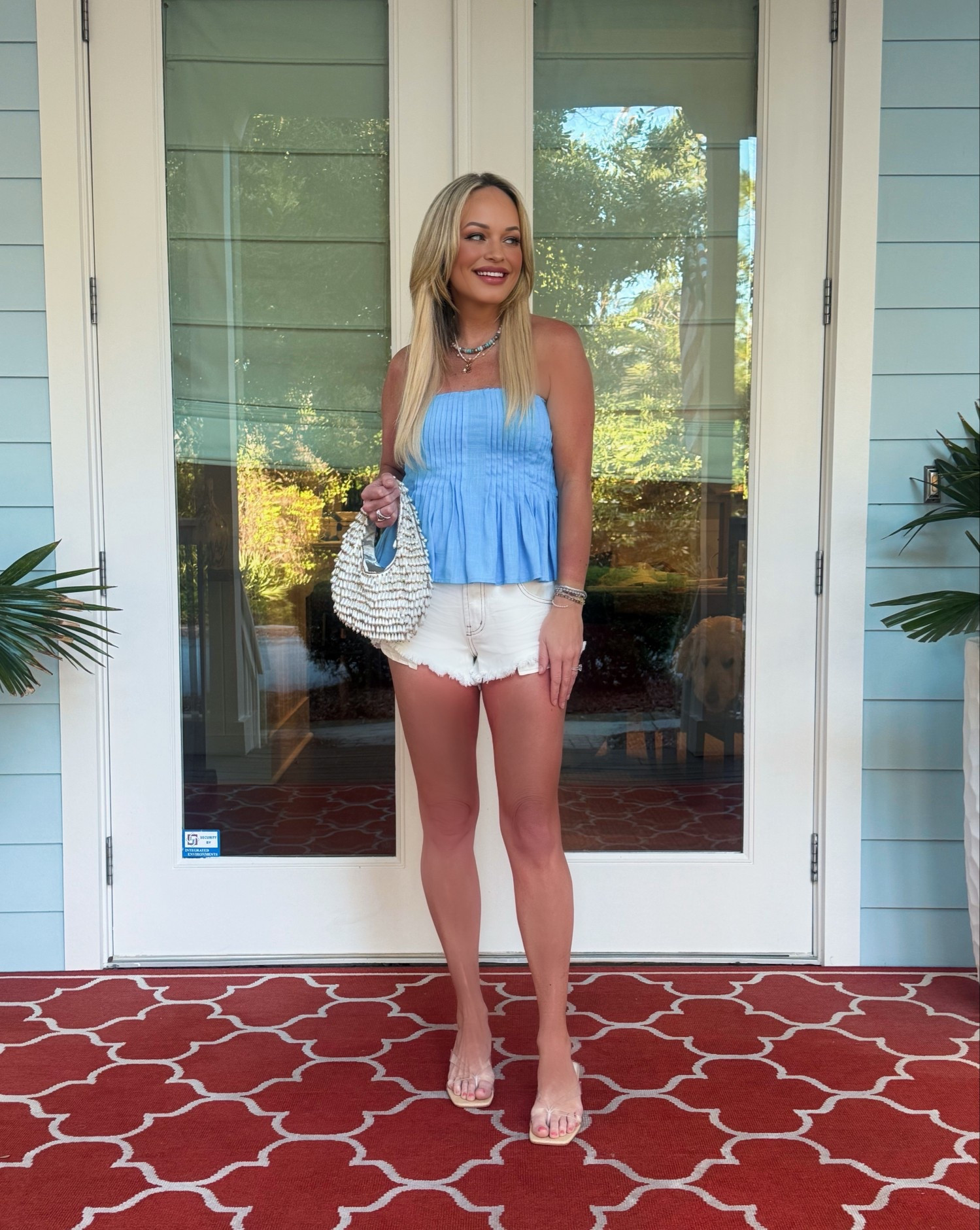 Beach vacation outfits, summer outfits, white denim shorts, strapless peplum top, clear sandals, thong heel, date nigh outfit @One Teaspoon #oneteaspoon 

#LTKootd #LTKSaleAlert #LTKTravel