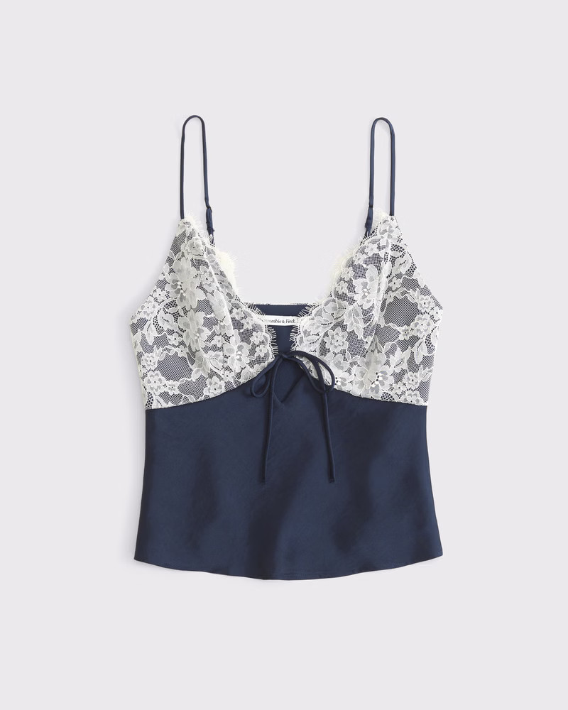 Lace and Satin V-Neck Cami | Abercrombie & Fitch (US)