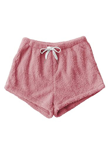 SweatyRocks Women's Casual Fuzzy Pajama Shorts Fleece Lounge Short Pants Solid Hot Pink L | Amazon (US)