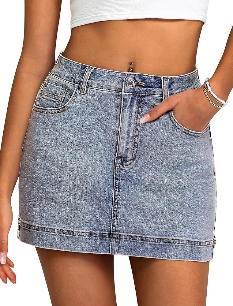 IWD Jean Skorts for Woman 2026 Trendy High Waisted Y2k Mini Skirt Stretchy Denim Shorts Skort Cou... | Amazon (US)