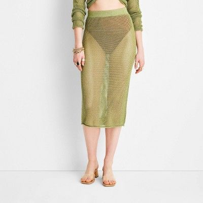Women's Metallic Crochet Midi Skirt - Future Collective™ with Alani Noelle Olive Green | Target