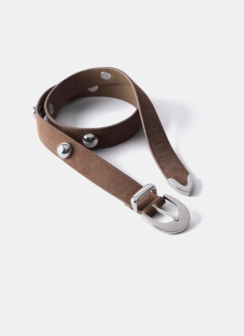 Brown Studded Suede Belt | Mint Velvet