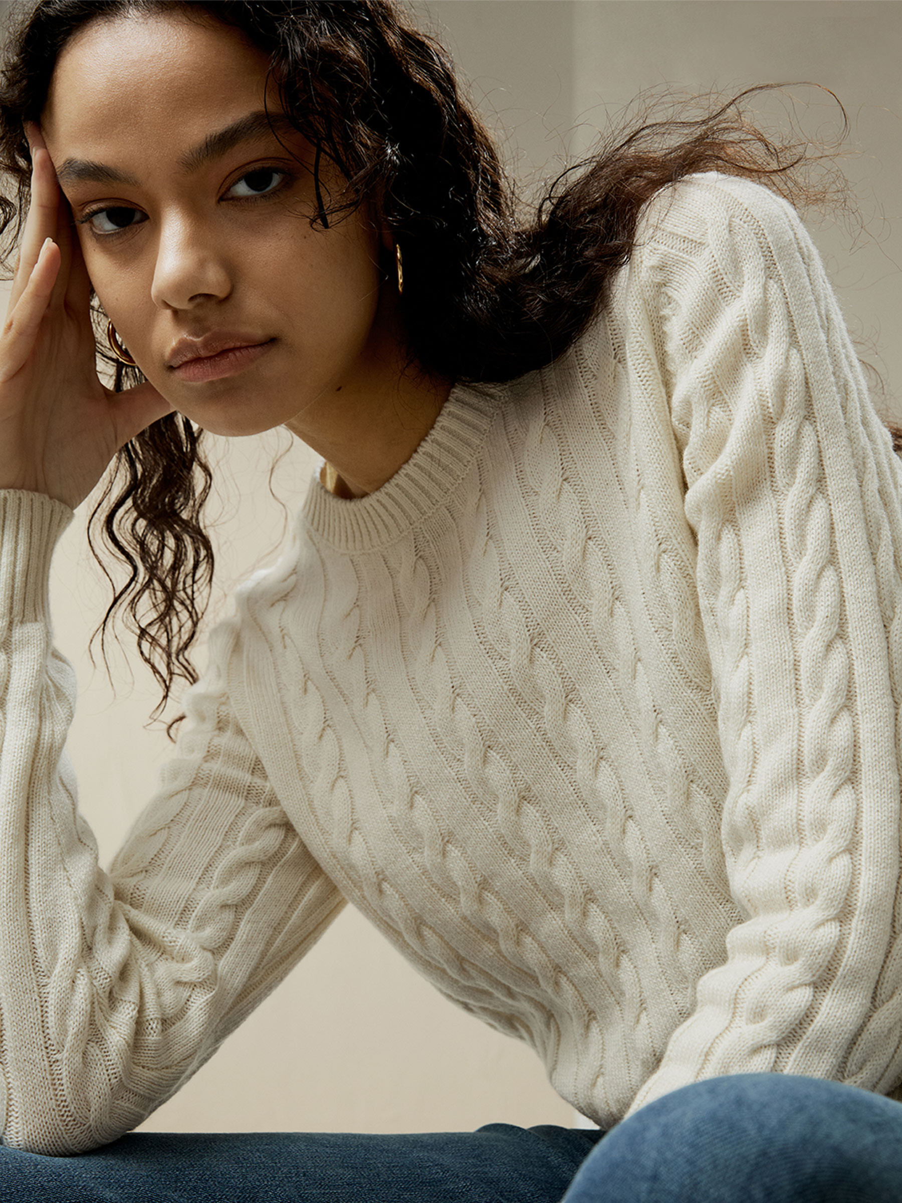 Classic Cable Knit Sweater with Ribbed Edges | LilySilk