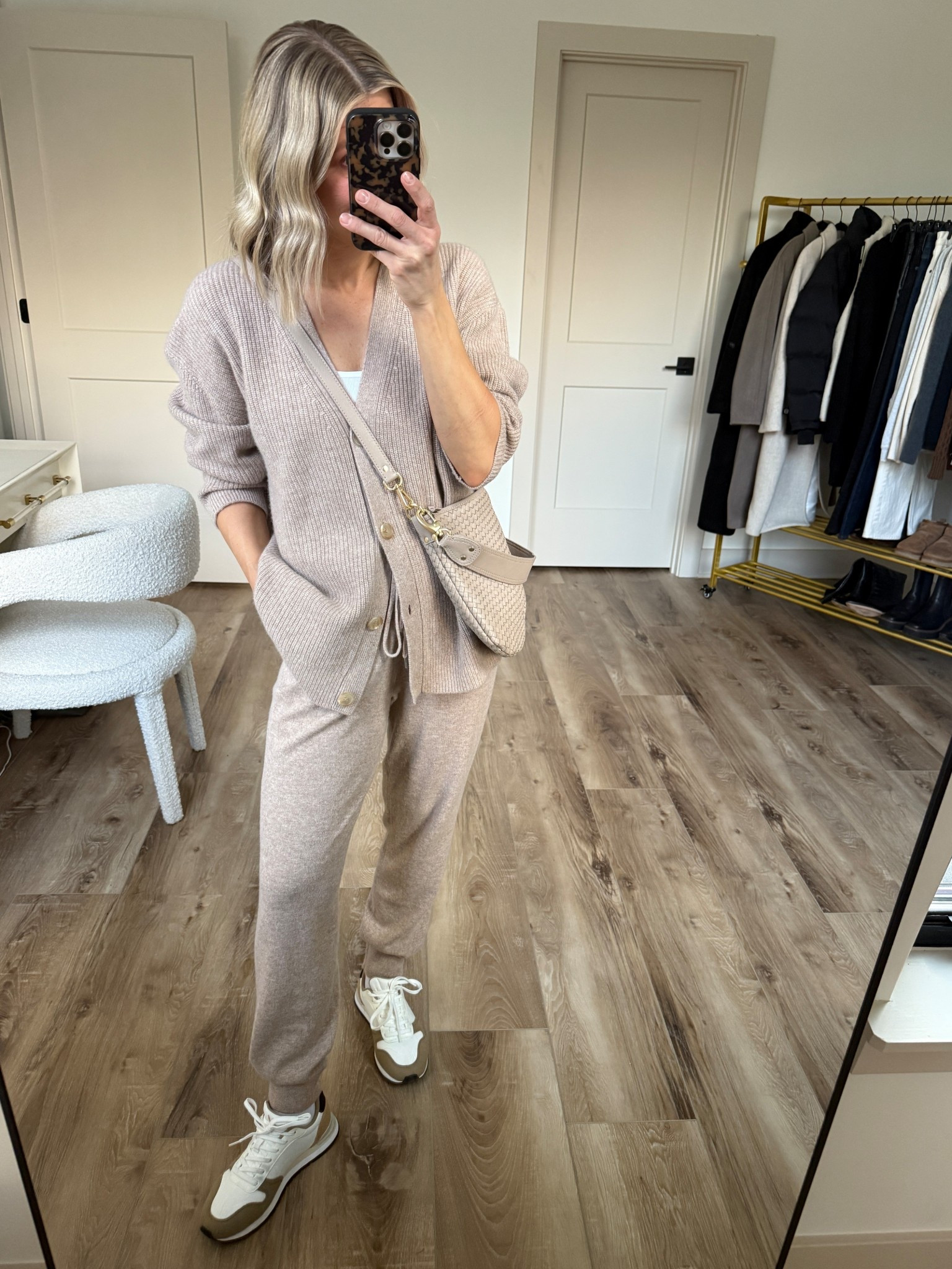 Wearing small cashmere joggers and cardigan, large woven handbag in taupe

@onequince #quincepartner

#LTKFindsUnder50 #LTKFindsUnder100 #LTKOver40