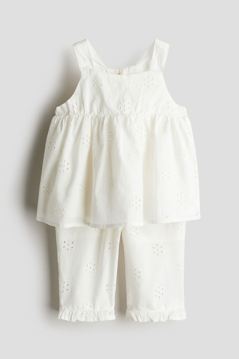 2-piece Eyelet Embroidered Cotton Set - White - Kids | H&M US | H&M (US + CA)