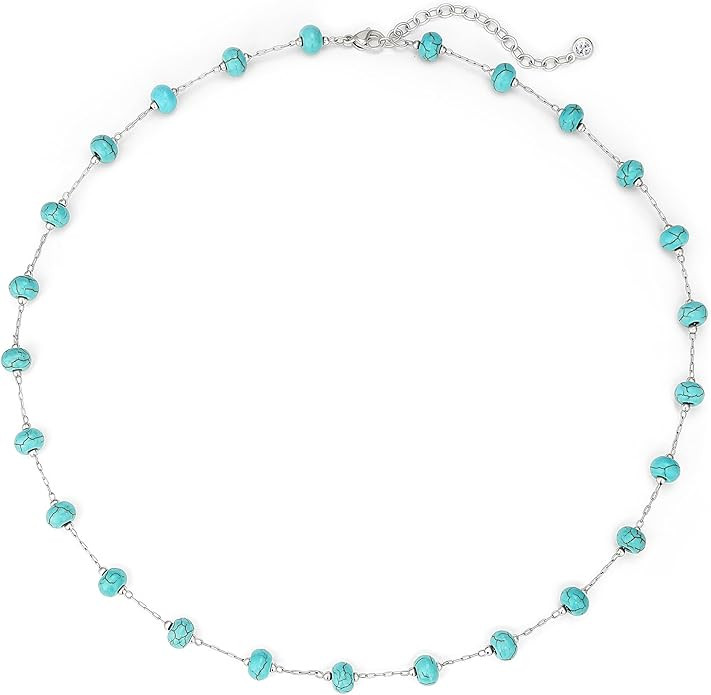 Created Turquoise Necklace for Women 14K Gold Plated Beaded Heart Choker Boho Necklaces Handmade ... | Amazon (US)