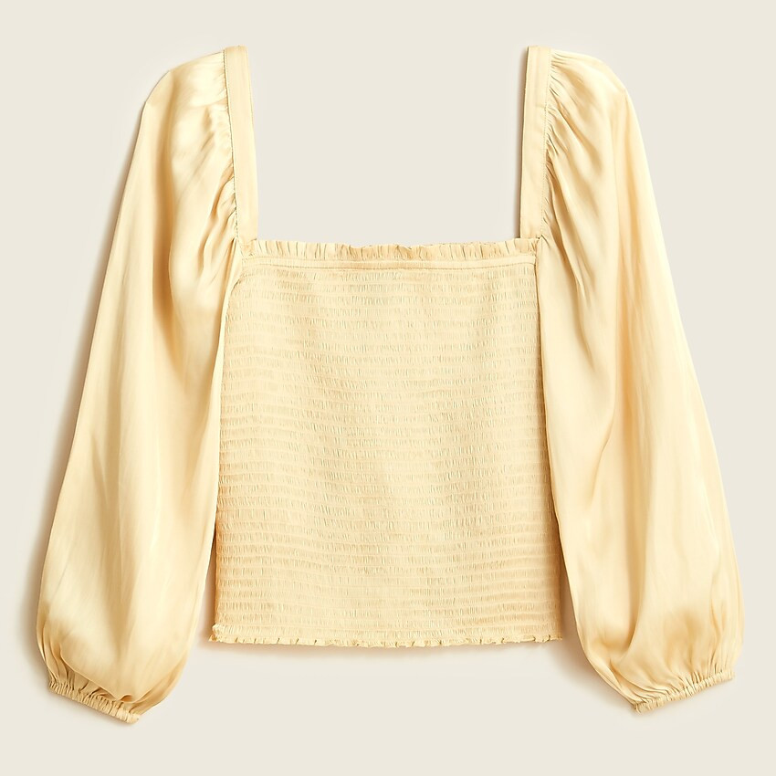Squareneck smocked featherweight satin top | J. Crew US