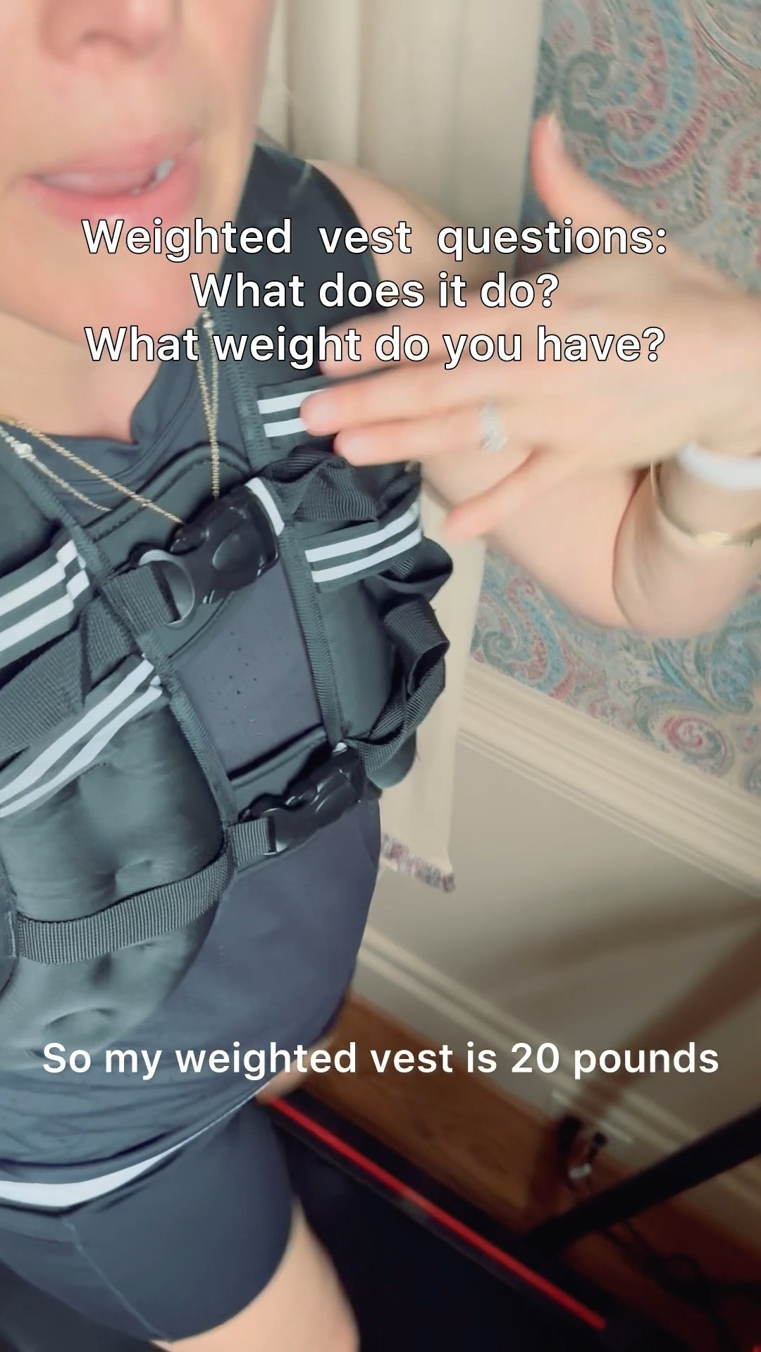 My weighted vest is 20lbs- I have been jogging 2-3 days/ week and lift weights 2-3 days per week. I would go with the 12 or 15 lb vest if you are new to lifting.  It does feel heavy but does not pull or dig in anywhere!  Definitely engages the core while walking! 

#LTKOver40 #LTKMidsize #LTKActive